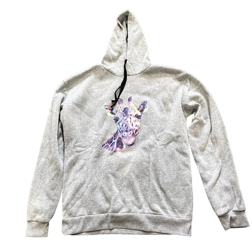 Giraffe Graphic Hoodie in Gray, Size 3XL